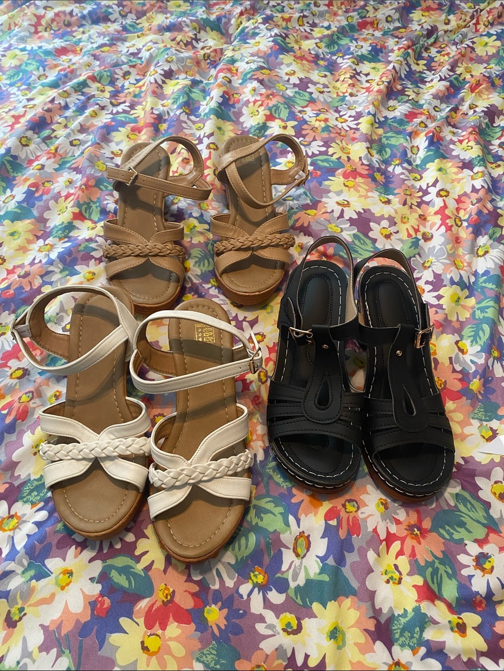 Women’s Braided Strap Sandals - White, Tan, Black